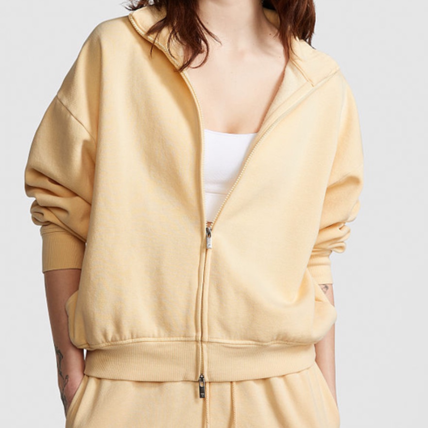 Vs Pink Ivy Fleece Full Zip Sweatshirt In Light Yellow Size Large